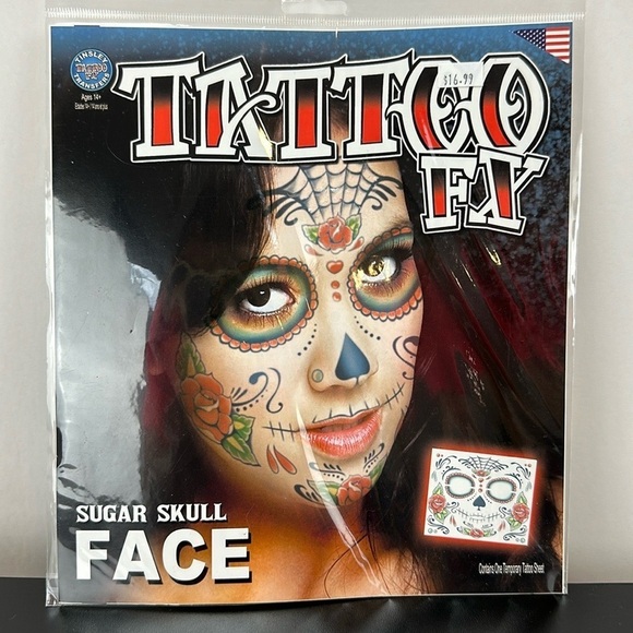 Day of the Dead Temporary Tattoo FX Sugar Skull Face Tinsley Transfers - Picture 8 of 9